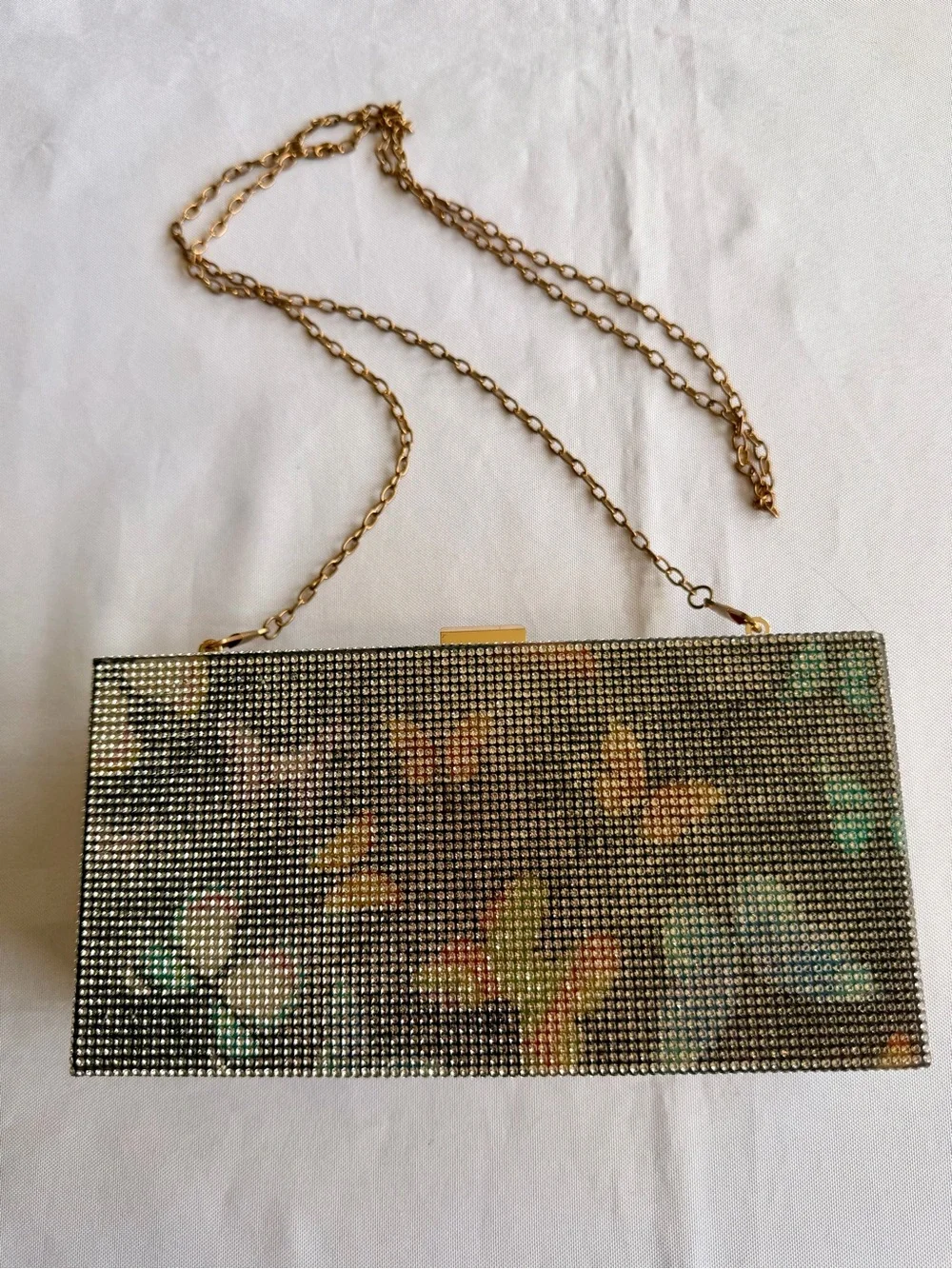 Natasha Butterfly Box Clutch with Glass Stones & Metal and Chain Strap